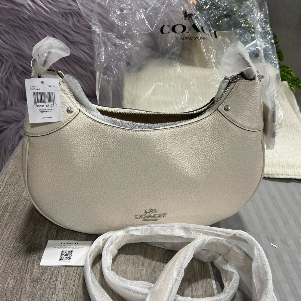 Coach Women's Leather Mara Hobo Bags - Silver/Chalk - Picture 15 of 16